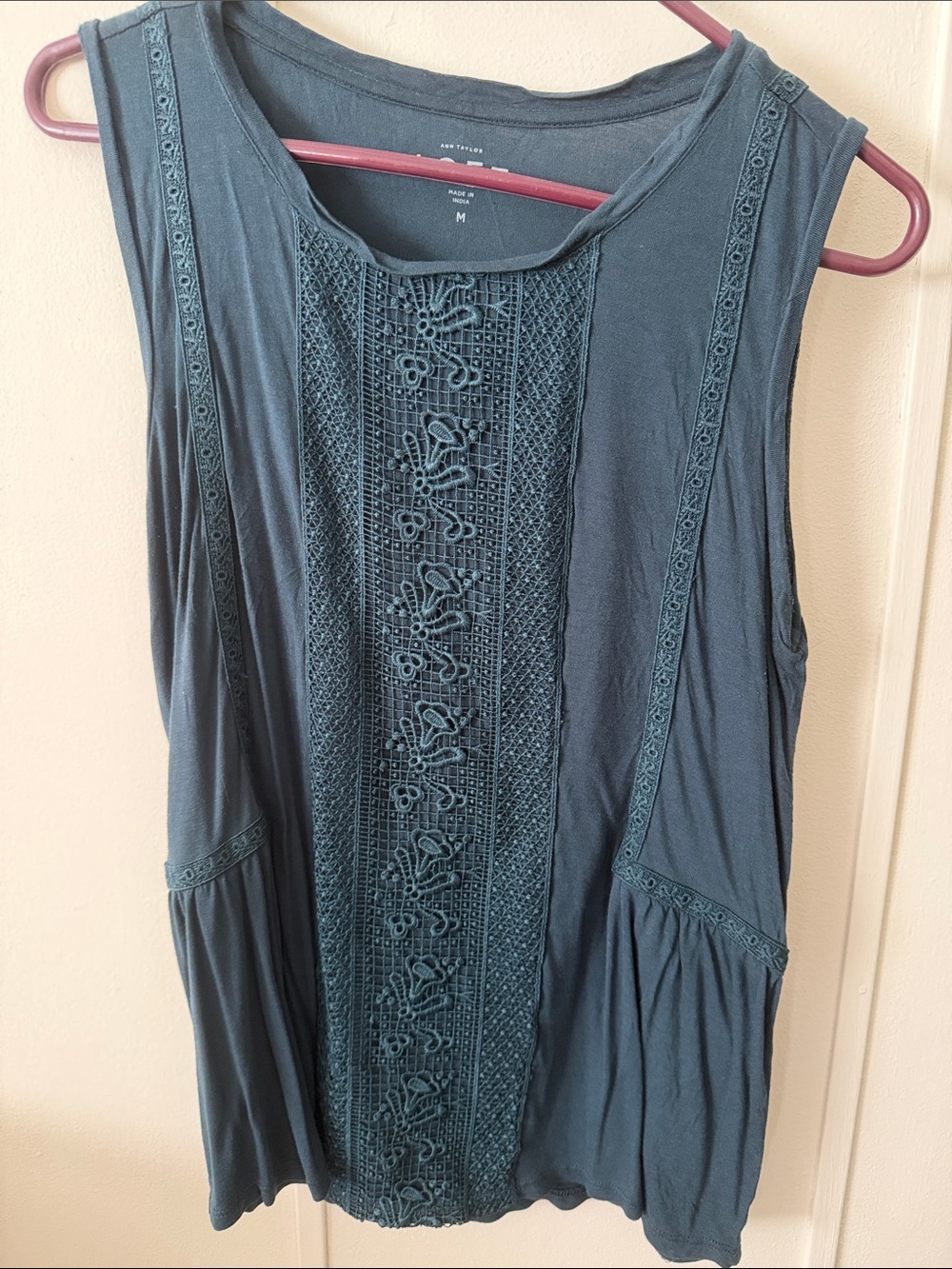 LOFT Teal Embroidered Sleeveless Tank